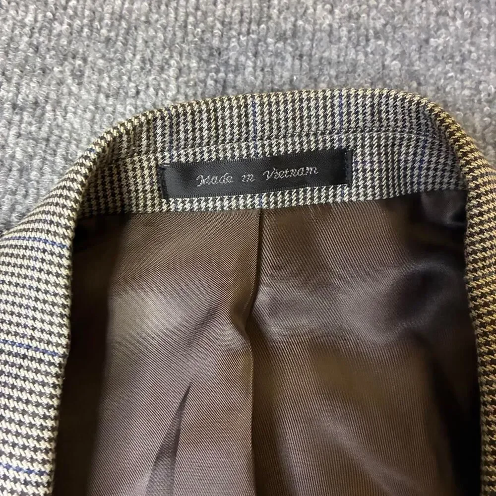 Lauren Ralph Lauren Houndstooth Blazer Sport Coat Mens 44L Brown Two Button
